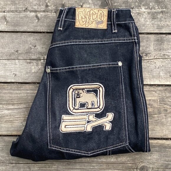 Vintage 90s Y2K EXCO Bulldog Embroidered Jeans Size 32 - Picture 2 of 10